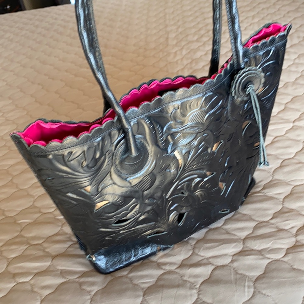 Patricia Nash Leather Estella Black Tote Metallic